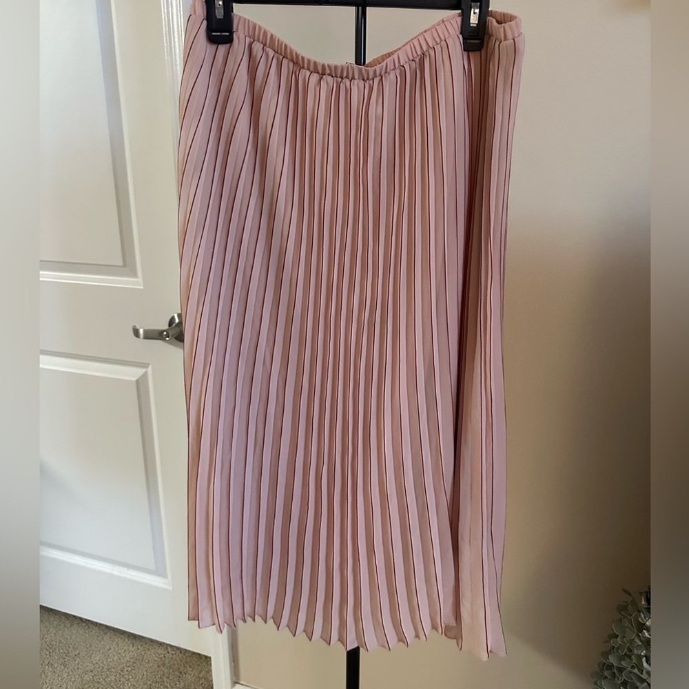 WD.NY Blush Pink A-Line Pleated Skirt With Burgundy Accents